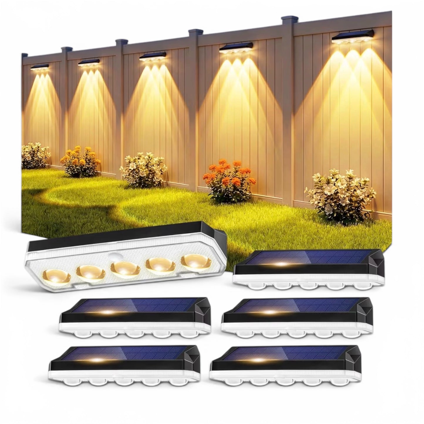 Solar Fence Lights Outdoor 6 Pack RGB Warm White Cool White IP65 Waterproof