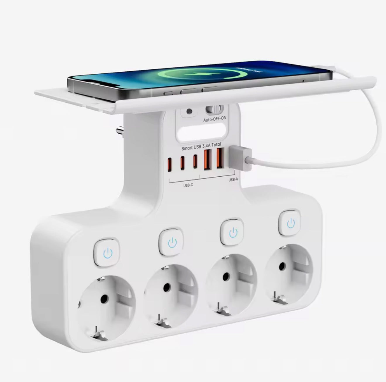 4000W EU Power Strip with USB-C and Smart Night Light