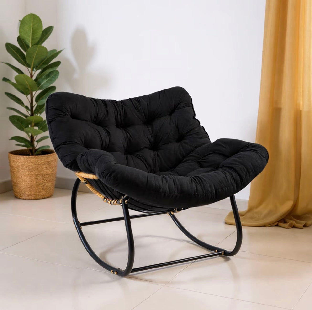 CROWNSHOP Oversized Rattan Egg Rocking Chair