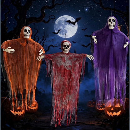 3-Pack Hanging Halloween Ghost Decorations | Bloody Gauze Skeleton Props