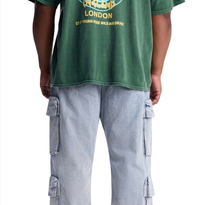 Straight Fractured Cargo Jeans Light Wash