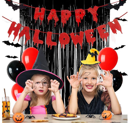 Halloween Party Decorations Set – Banner, Balloons & Black Fringe Backdrop | Minja Superstore
