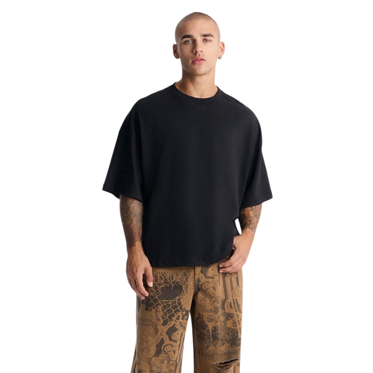 World Is Yours Graphic Printed Baggy Jeans Brown Combo