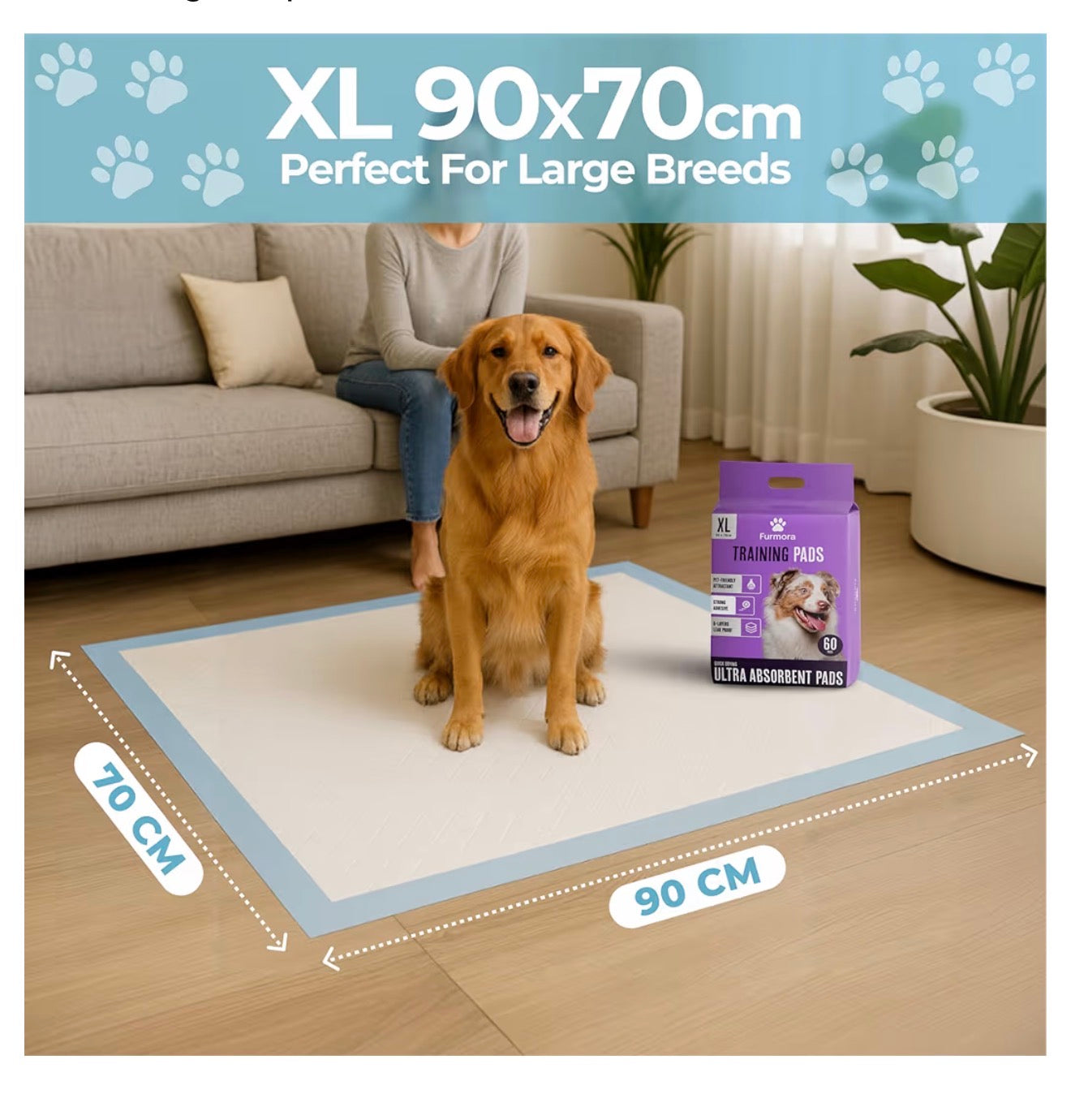 Extra Large Puppy Training Pads 90 × 70cm Pack of 60