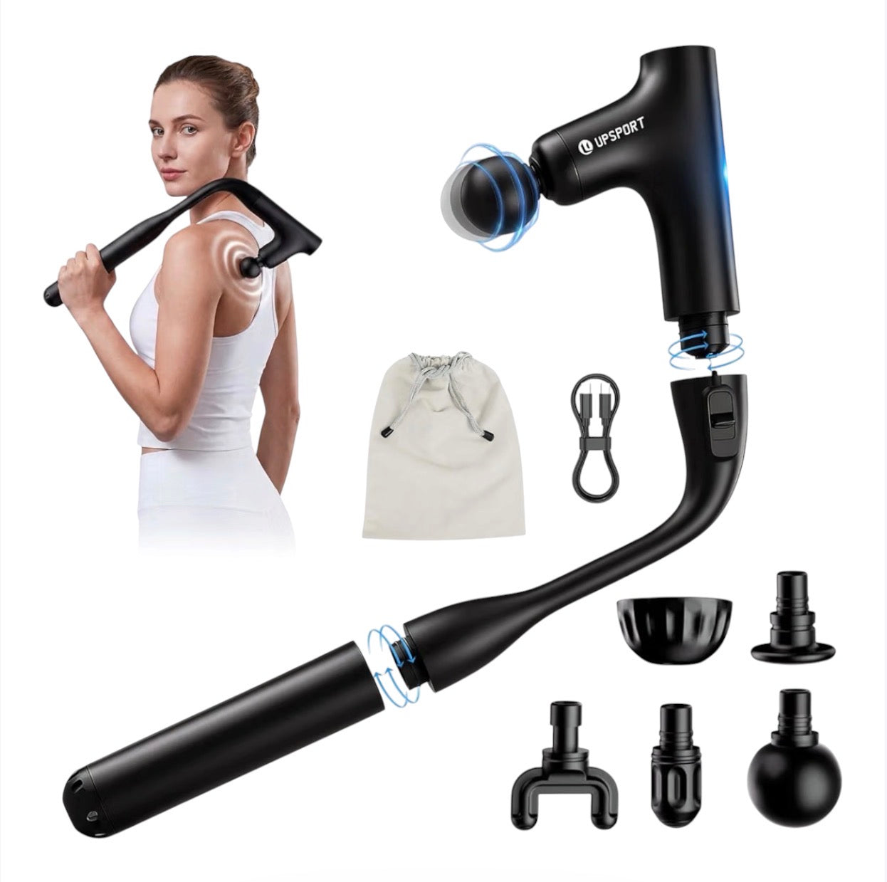 20” Long Handle Back Massage Gun Deep Tissue Percussion Massager