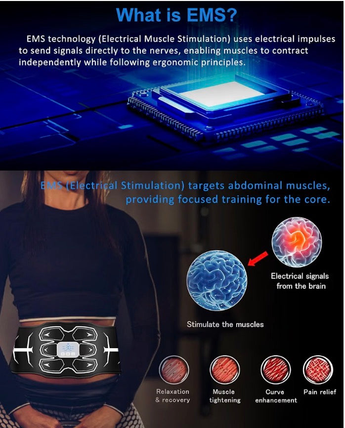 ABS Trainer EMS Muscle Stimulator 6 Modes 30 Intensity Levels