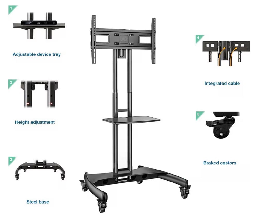 NB North Bayou TV Cart 32–75” | Mobile TV Stand with Wheels