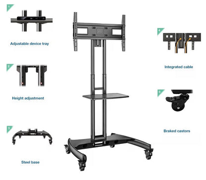 NB North Bayou TV Cart 32–75” | Mobile TV Stand with Wheels