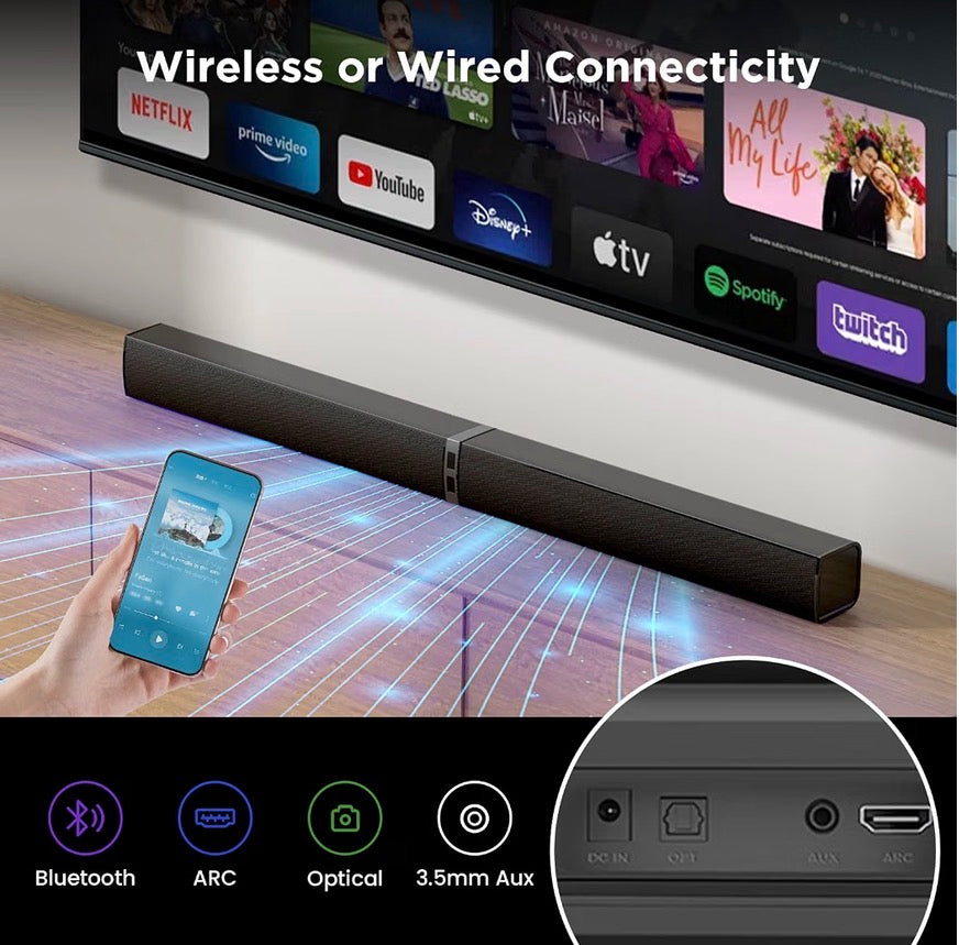 80W 2-in-1 Detachable TV Soundbar Bluetooth 5.3 ARC Optical AUX