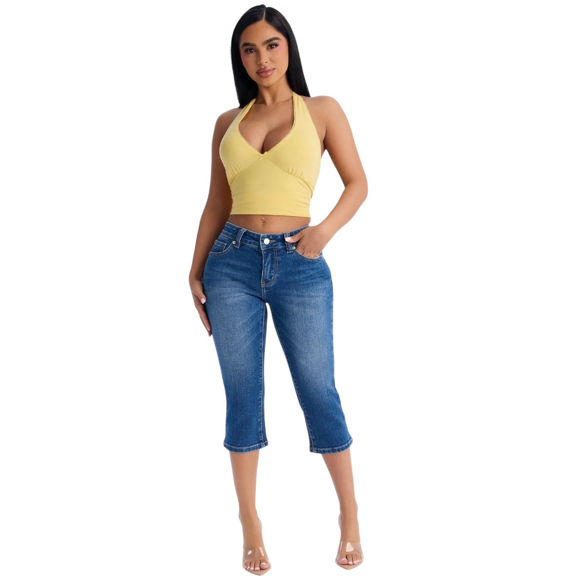Delete My Number Low Rise Skinny Capri Jeans Dark Wash