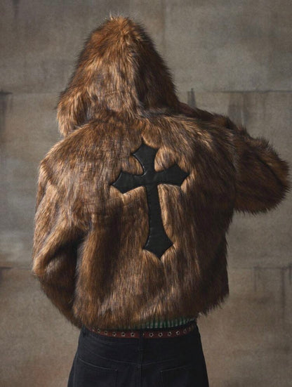 AXEPEAK Men’s Vintage Cross Embroidery Hooded Jacket