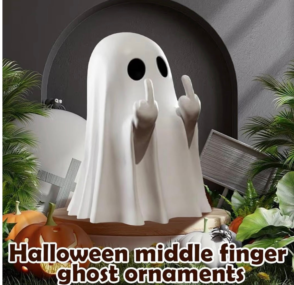 2-Piece Funny Middle Finger Ghost Halloween Decorations