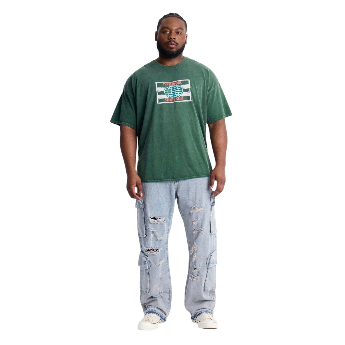Straight Fractured Cargo Jeans Light Wash