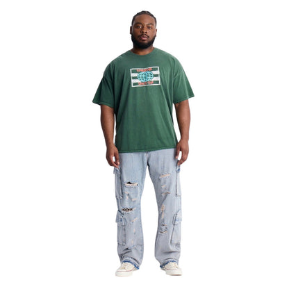 Straight Fractured Cargo Jeans Light Wash