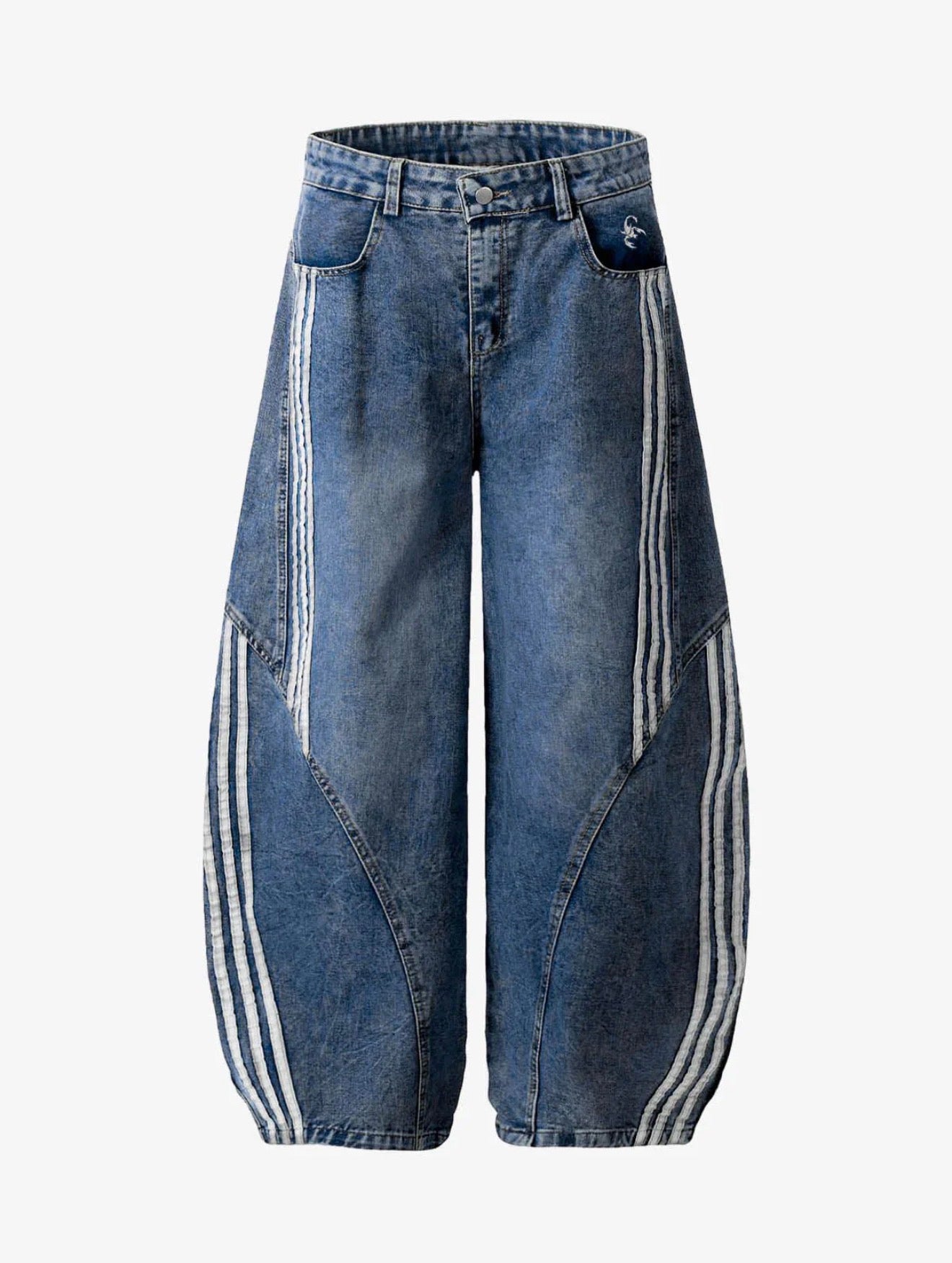 DENIM CONTRAST STRIPED STITCHING BARREL JEANS