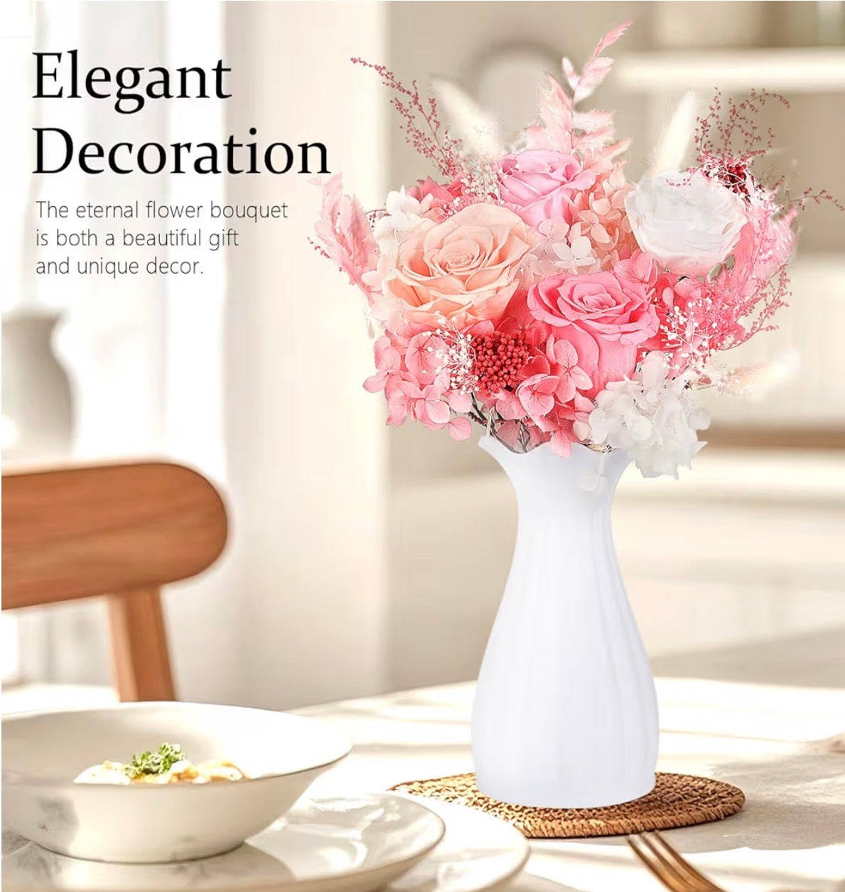 Roses Bouquet with Vase,Forever Bouquet Flowers, Eternal Preserved Real Rose, Gifts for Woman Wife Girlfriend,Gifts for Her on Birthday, Anniversary, Valentine's Day, Mother's Day, Christmas, Pink