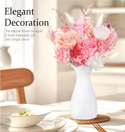Roses Bouquet with Vase,Forever Bouquet Flowers, Eternal Preserved Real Rose, Gifts for Woman Wife Girlfriend,Gifts for Her on Birthday, Anniversary, Valentine's Day, Mother's Day, Christmas, Pink
