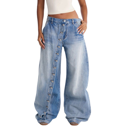 Downtown Asymmetrical Button Fly Overlay Jeans Light Wash