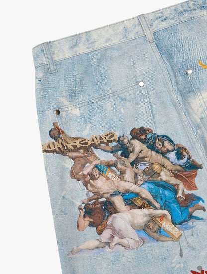 RETRO ARTISTIC GRAFFITI ANGELIC PRINTS BAGGY JEANS