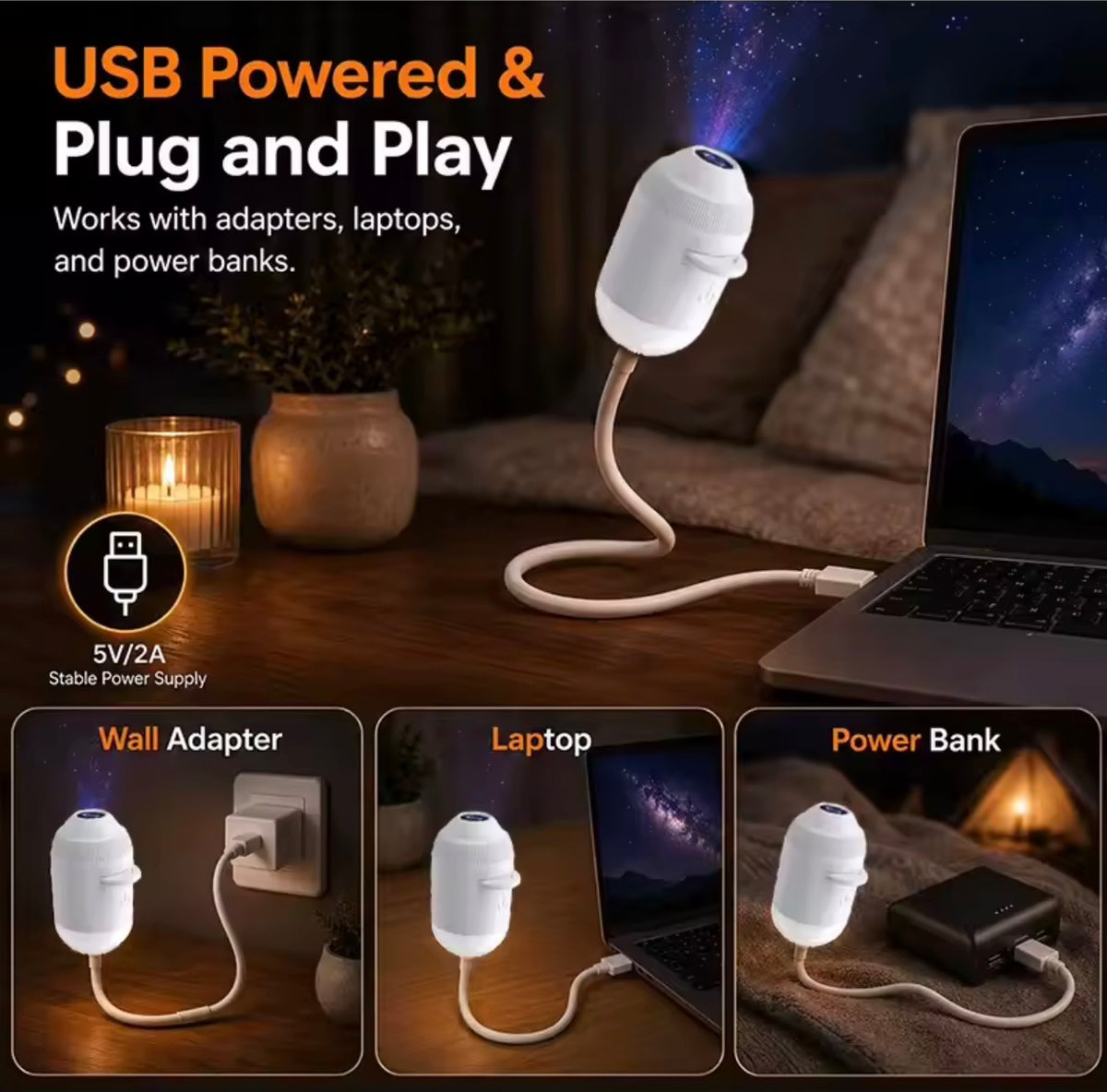 USB Starry Sky Projector Night Light 360° Adjustable Galaxy Lamp