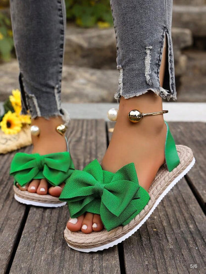 Women’s Bowknot Floral Flat Sandals for Summer Beach Wear