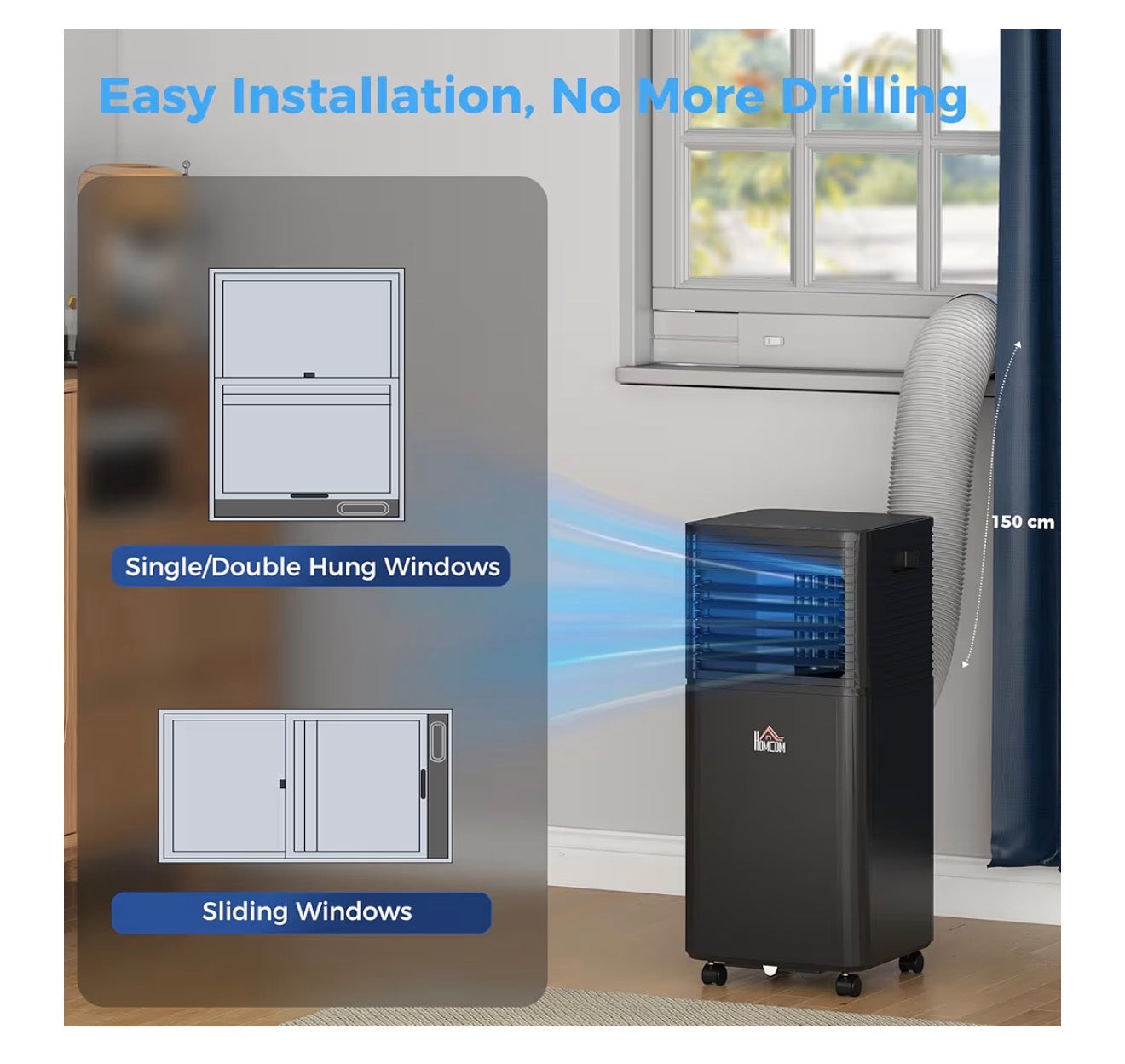 HOMCOM Portable Air Conditioner 7000 BTU, 4-in-1 Cooling, Fan, Dehumidifier & Sleep Mode, Mobile Air Conditioning Unit with Remote Control, 24H Timer, Window Mount Kit for Rooms up to 26㎡