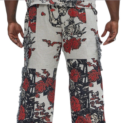 Straight Petals Tapestry Cargo Pants Red Combo