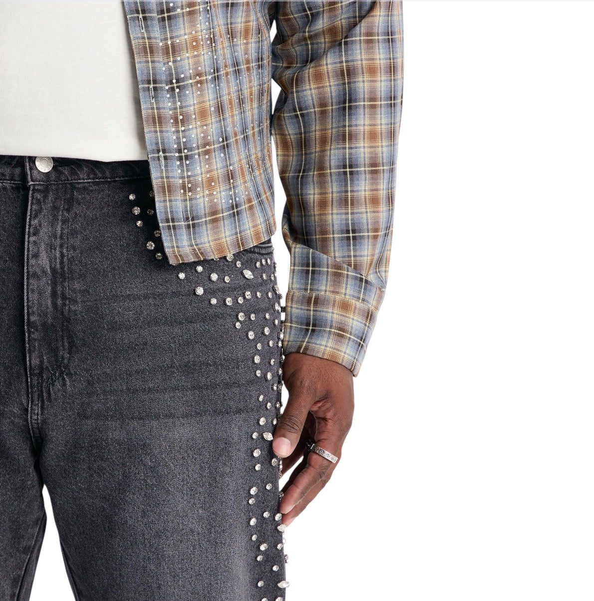 Stacked Slim Flare Another Level Jeweled Jeans Black Wash