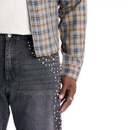 Stacked Slim Flare Another Level Jeweled Jeans Black Wash