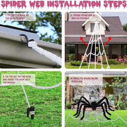 Giant Halloween Spider Web & 59-Inch Spider Decoration Set | 200-Inch Web