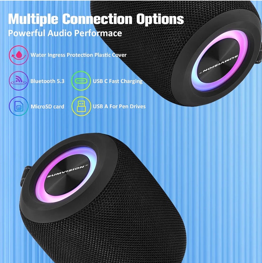 Sumvision Monic Wave Bluetooth Speaker RGB TWS 3D Sound 21H Battery