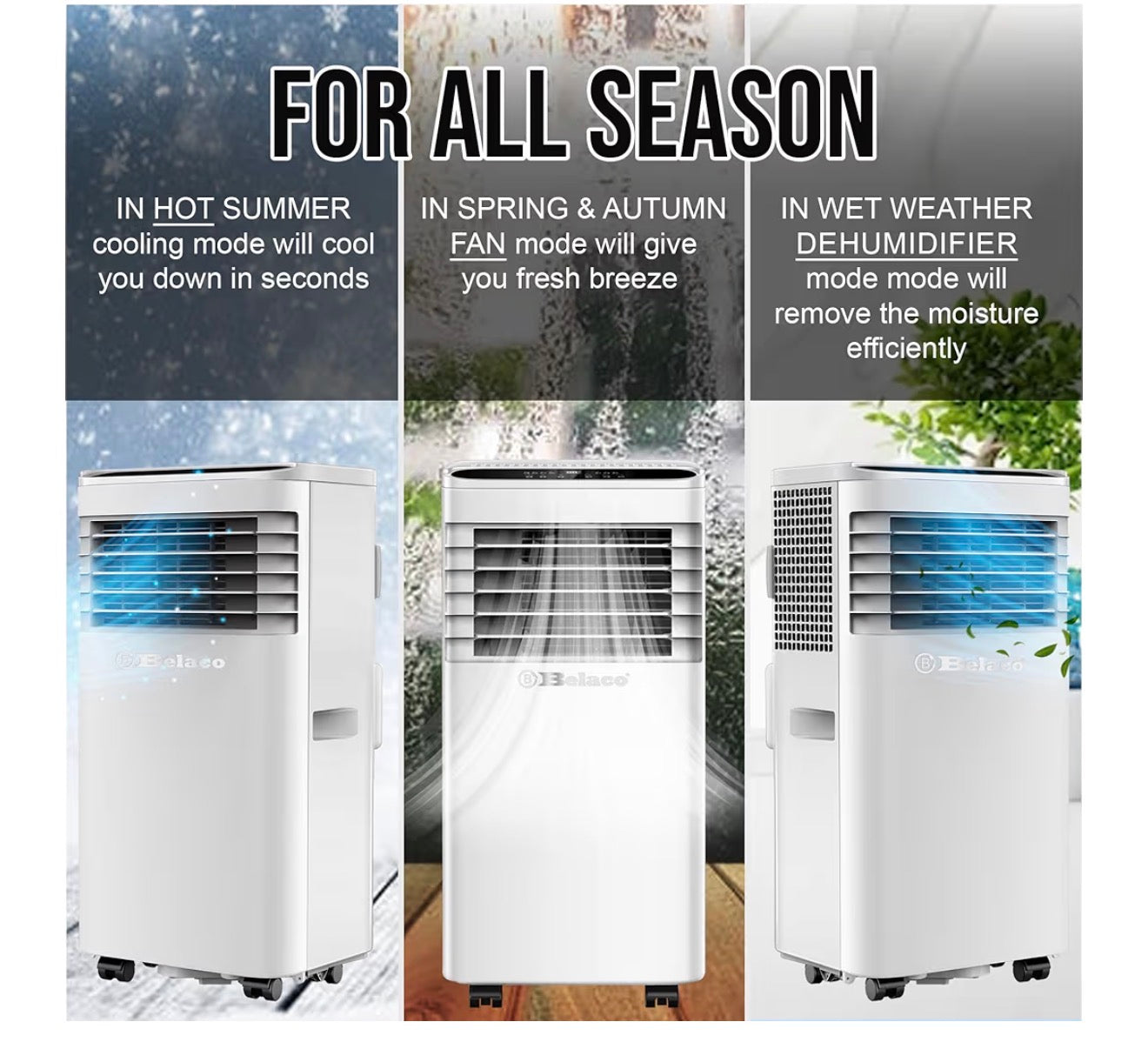9000 BTU Portable Air Conditioner 4 in 1 with Dehumidifier, Fan, Sleep Mode and Remote Control