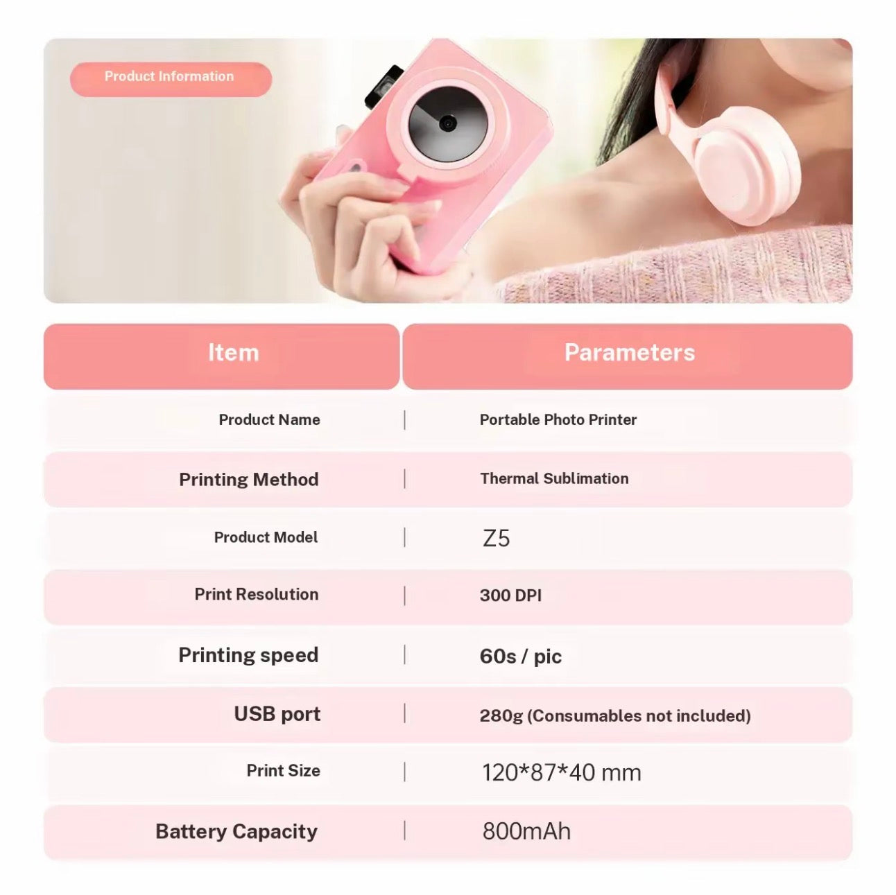 Hanin Z5S Instant Photo Printer Bluetooth Thermal Sublimation