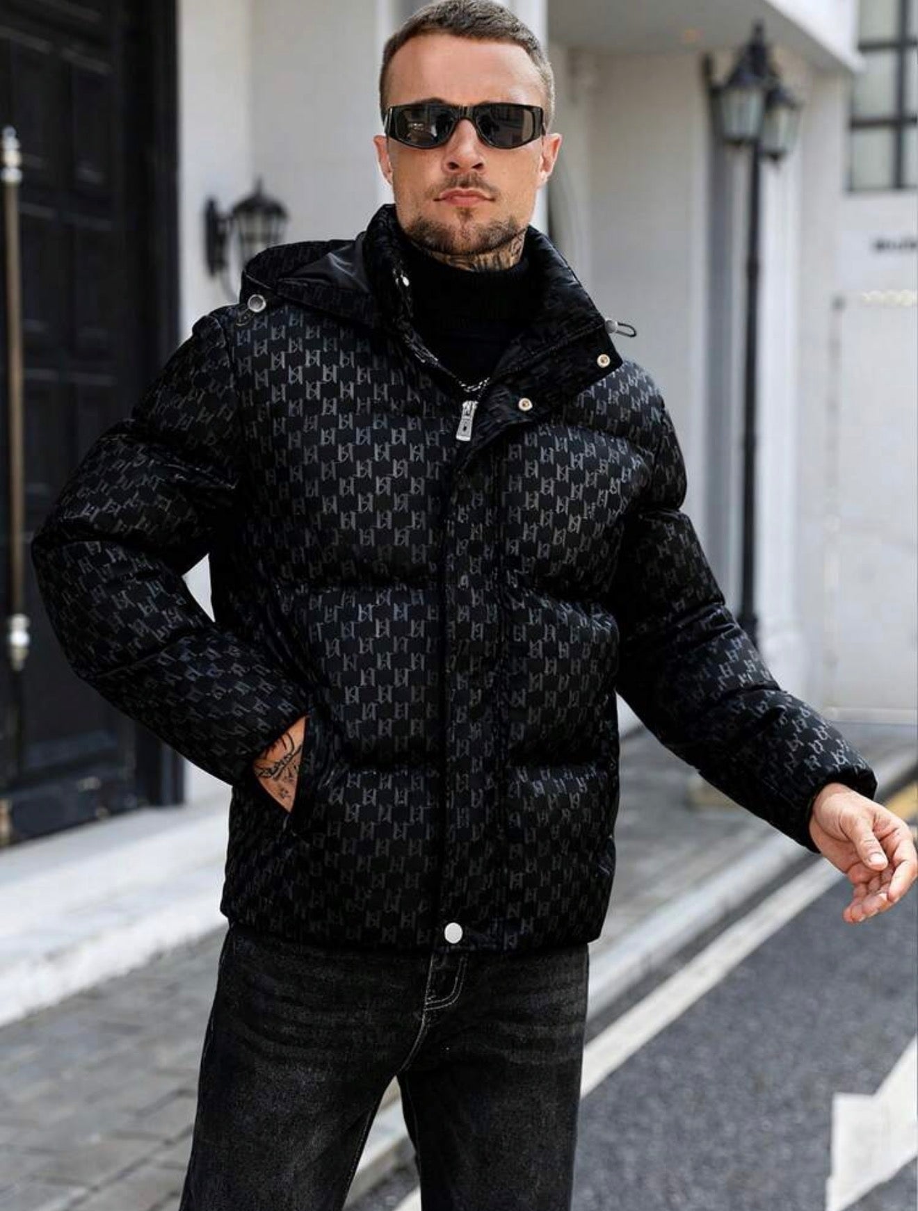 Manfinity CasualCool Men’s Geometric Zip Up Hooded Jacket