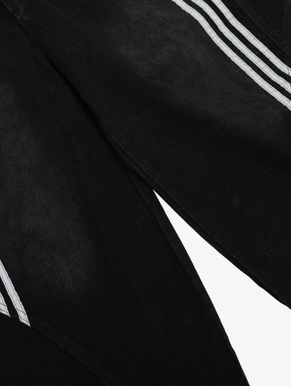 DENIM CONTRAST STRIPED STITCHING BARREL JEANS