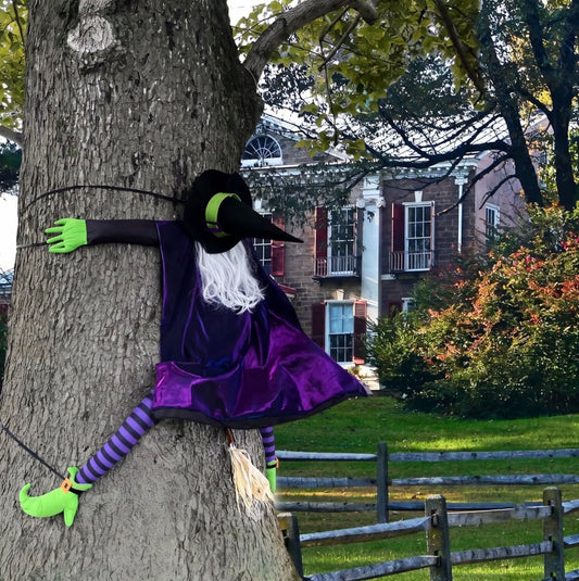 64-Inch Purple Crashing Witch Halloween Decoration | Minja Superstore