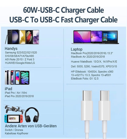 USB-C to USB-C Charger Cable 1M Fast Charging iPhone 17 16 15