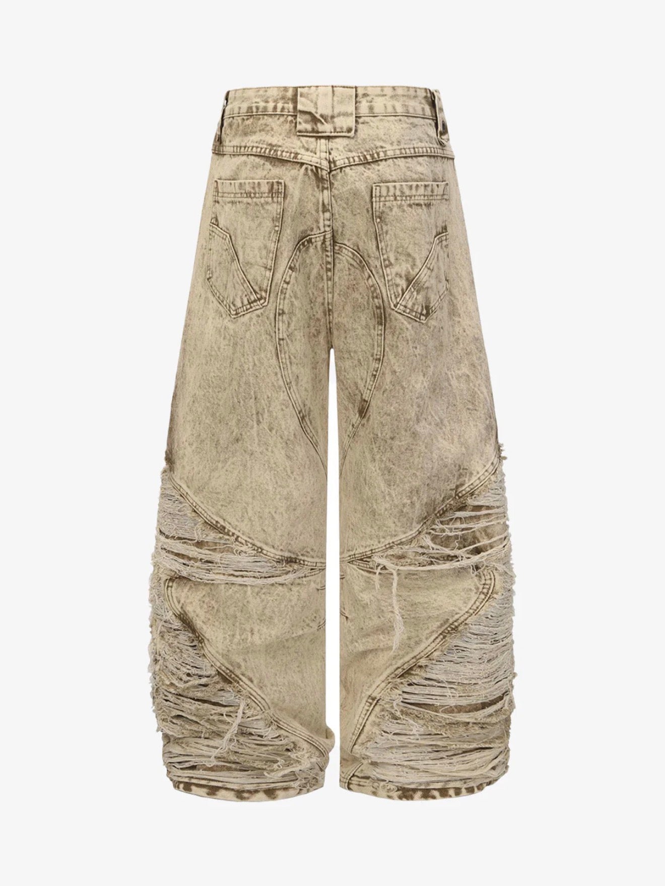 DISTRESSED RAW-EDGE PANEL SCULPTED WIDE-LEG JEANS