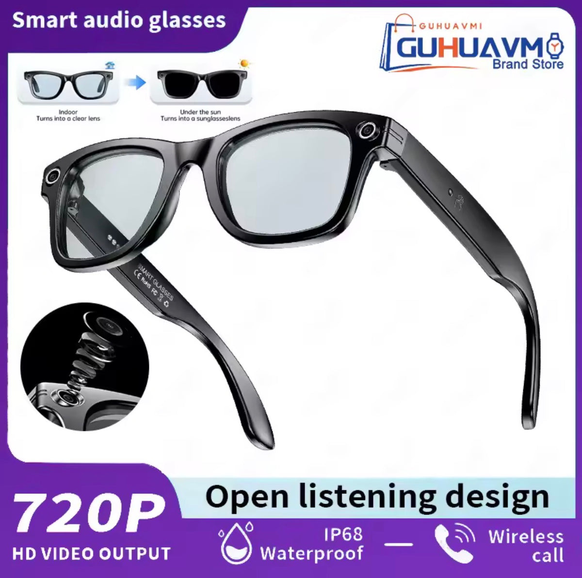 2026 AI Smart Glasses 8MP Camera Translation Bluetooth Sunglasses