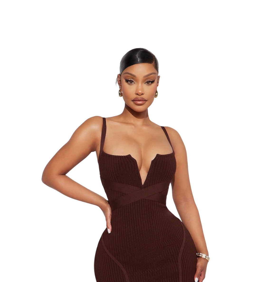 Misty Bandage Midi Dress Chocolate