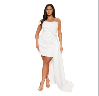 Isabella Removable Train Satin Mini Dress White