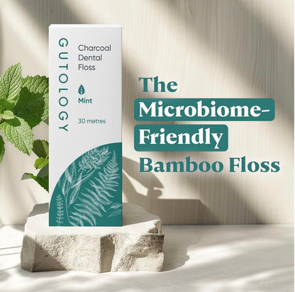 Gutology Charcoal Bamboo Dental Floss 30m Plant Based Mint Oil