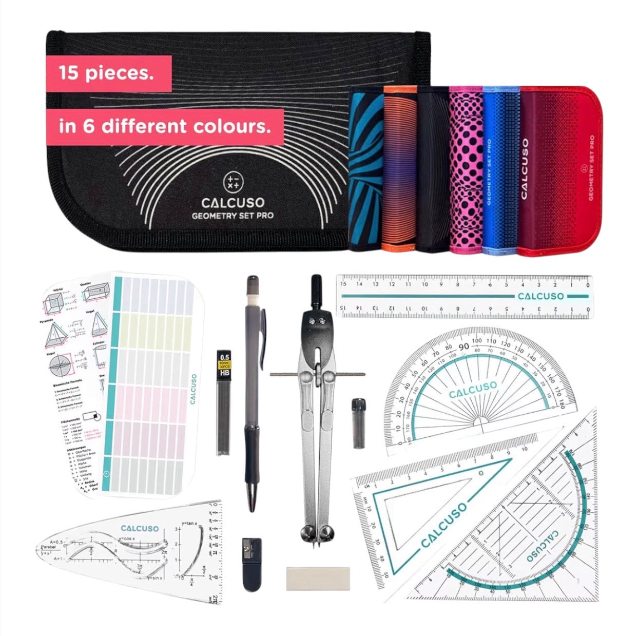 CALCUSO Geometry Set PRO with Compass & Protractor Blue Case