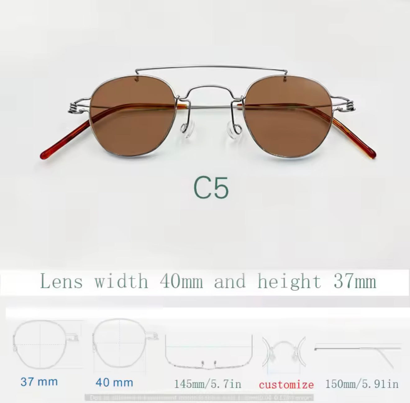 Retro style handmade screw free UV400 polygonal sunglasses ultra light vintage fashion double nose bridge sunnies