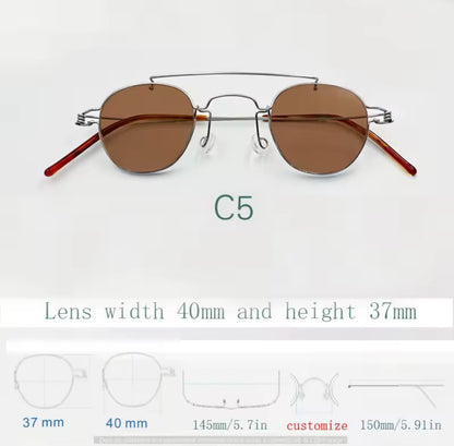 Retro style handmade screw free UV400 polygonal sunglasses ultra light vintage fashion double nose bridge sunnies
