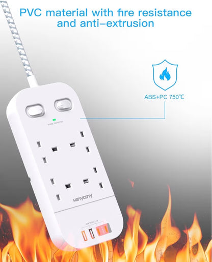 4-Way Surge Protector Extension Lead 4 USB Ports 1.8M Braided Cable