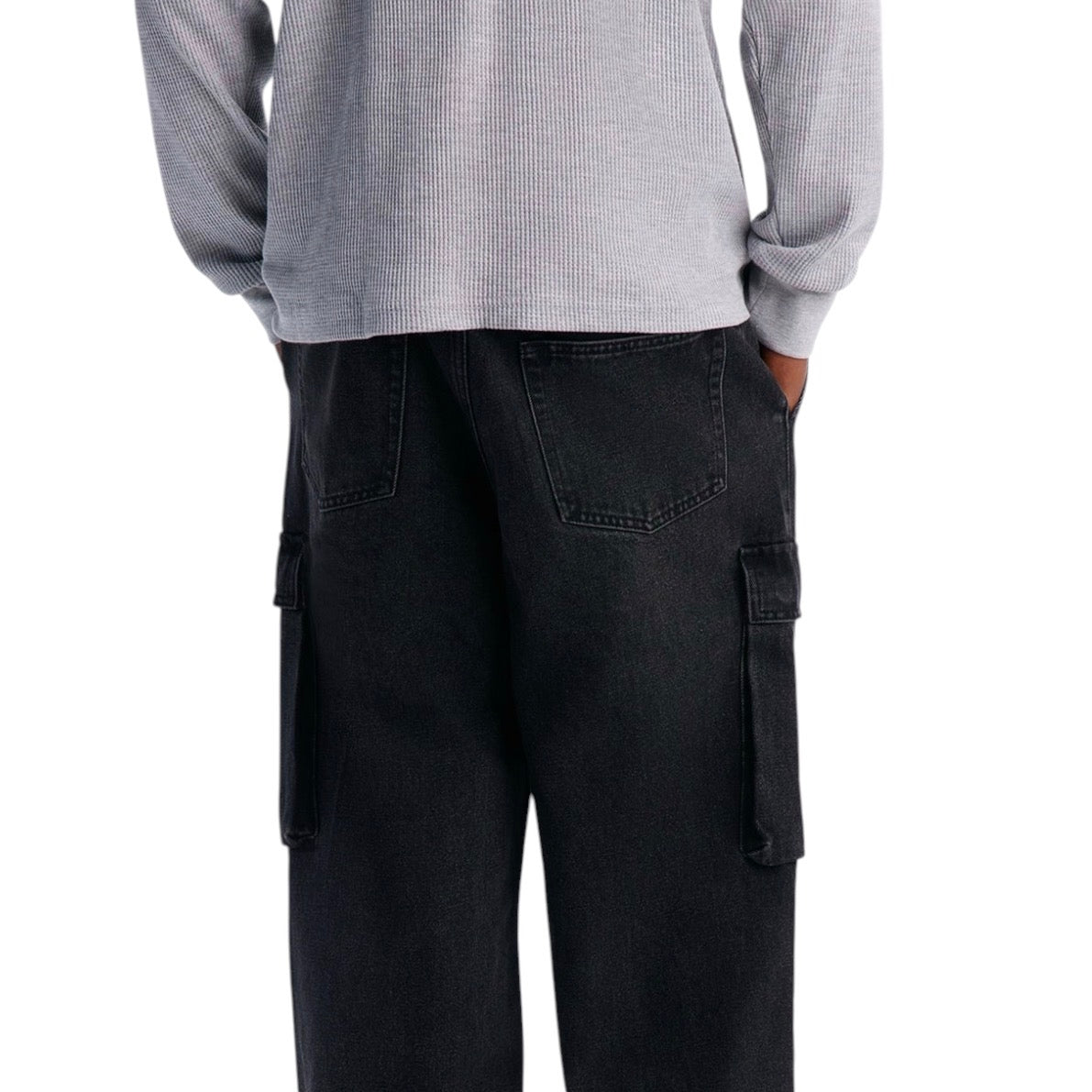 Clean Pocket Baggy Cargo Jeans Black Wash