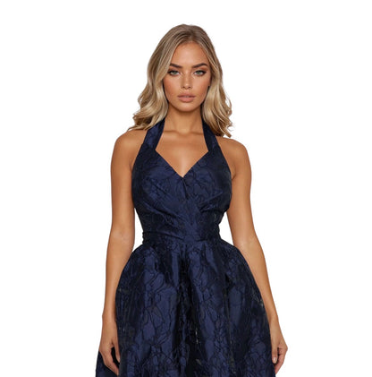 Keep You Enchanted Jacquard Halter Midi Dress Navy