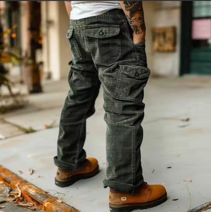 Spring Summer Stylish Straight Cargo Pants Men Casual Texture Corduroy Trousers For Men Daily Leisure Loose Pant Streetwear