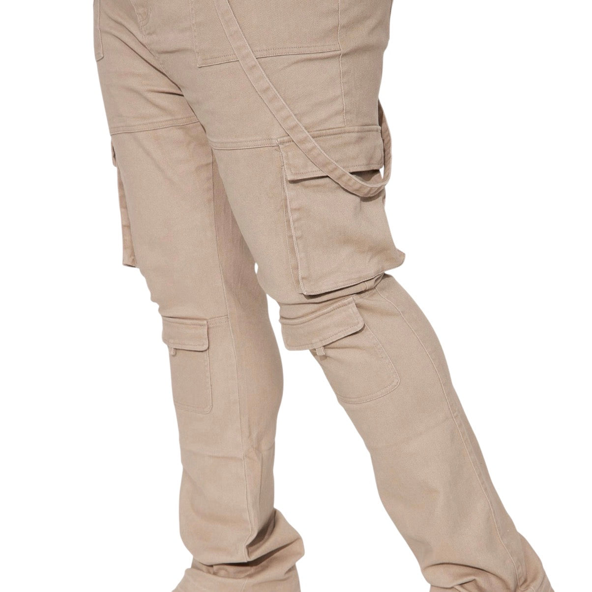 Strapped In Cargo Stacked Skinny Flare Jeans Taupe